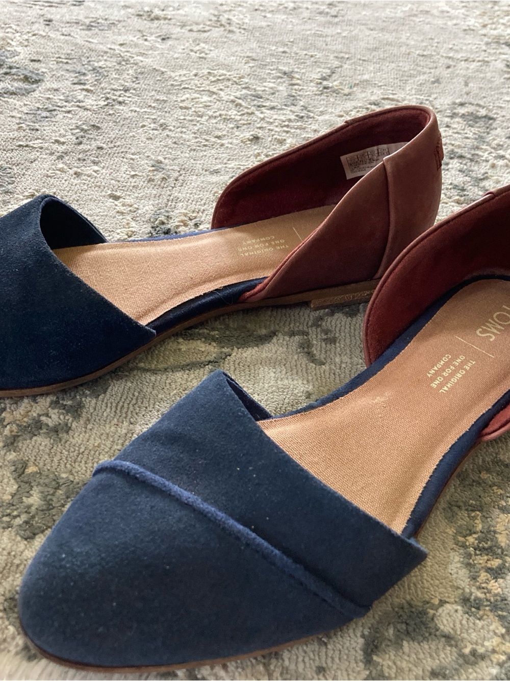 Toms Two-Tone D'Orsay Flats - Navy and Brown leather